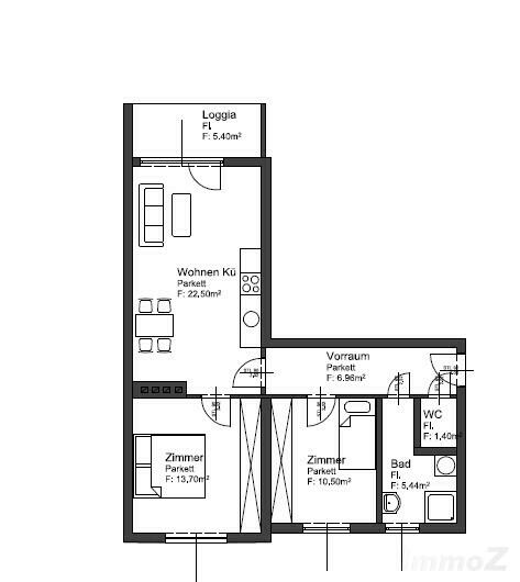 Wohnung zu kaufen: 8045 Graz - Grundriss Variante 1